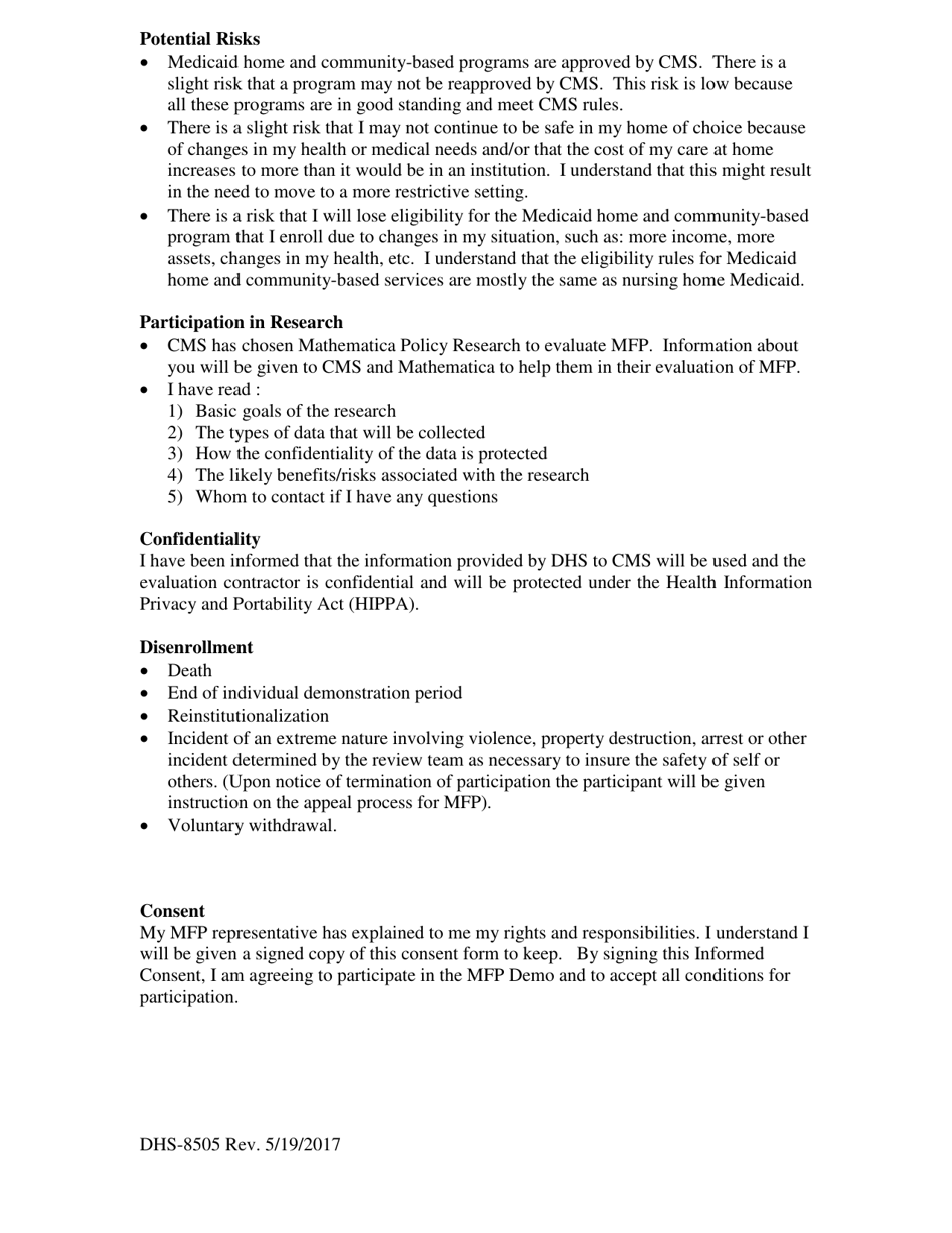 Form DHS-8505 Arkansas Money Follows the Person Informed Consent for Participation - Arkansas, Page 2