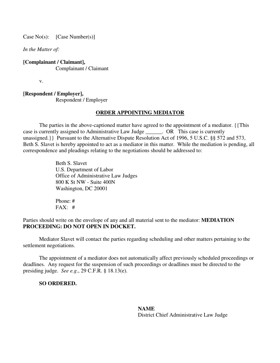 Order Appointing Mediator, Page 1