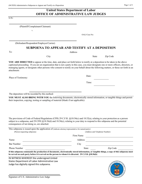 Administrative Subpoena to Appear and Testify at a Deposition Download Pdf