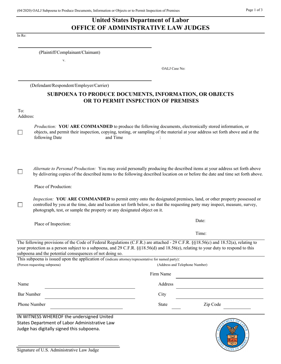 Subpoena to Produce Documents, Information, or Objects or to Permit Inspection of Premises, Page 1