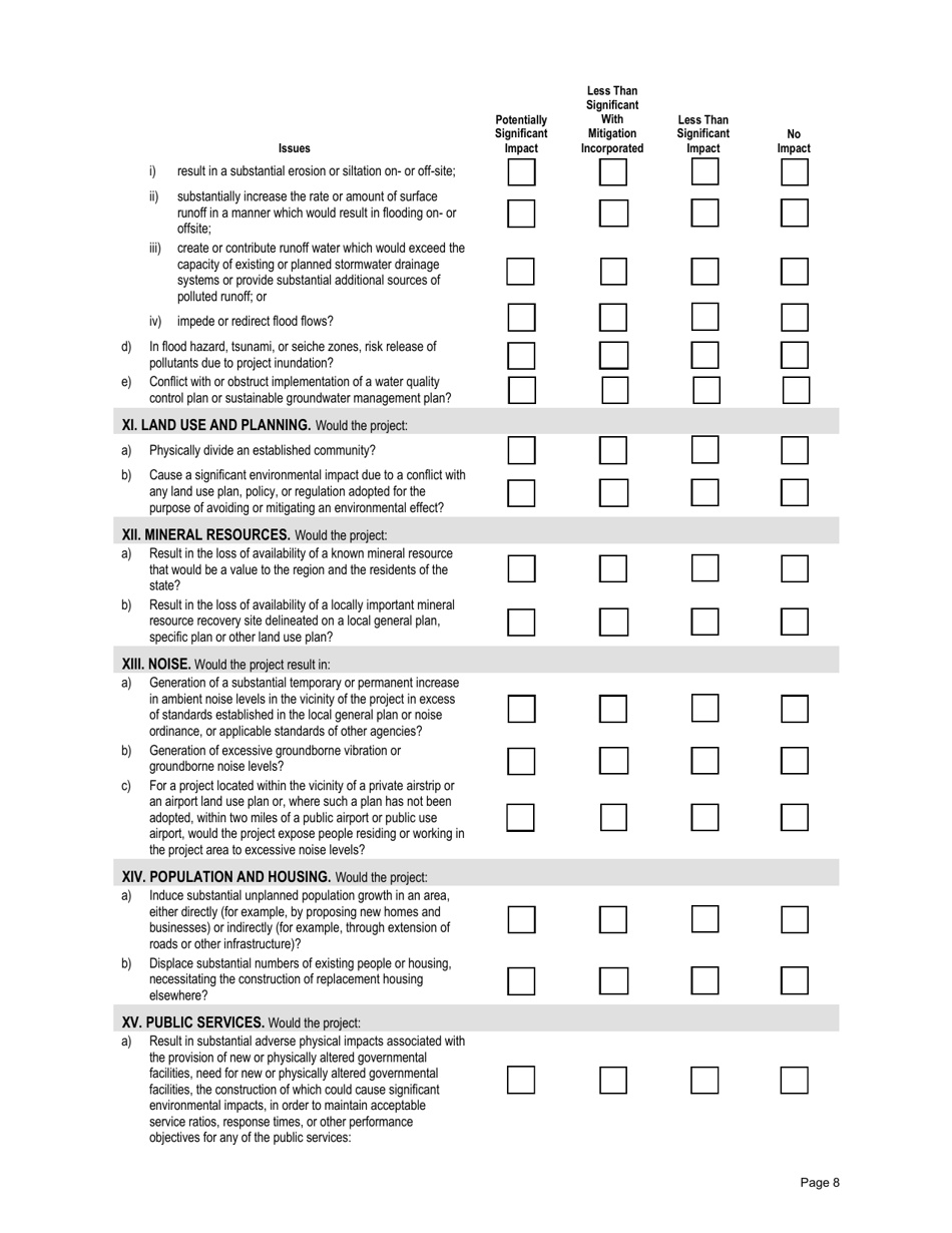 Appendix G Environmental Checklist Form - California, Page 8
