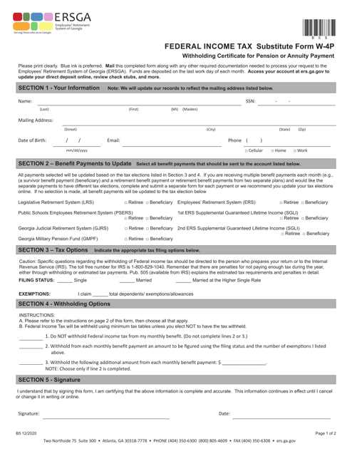 Federal Income Tax Substitute Form W-4p - Georgia (United States) Download Pdf