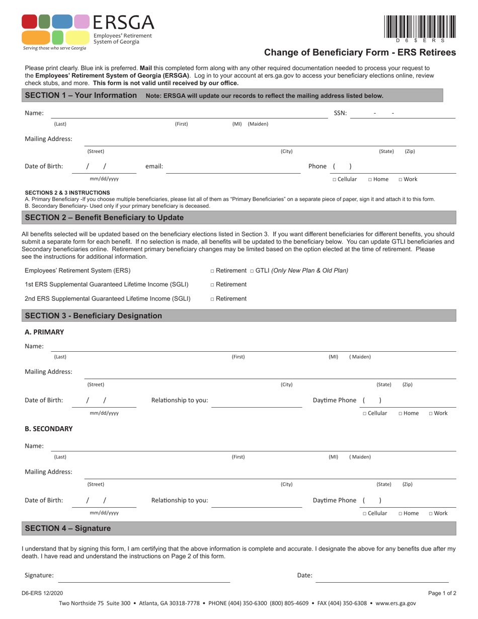 form-d6-ers-download-printable-pdf-or-fill-online-change-of-beneficiary