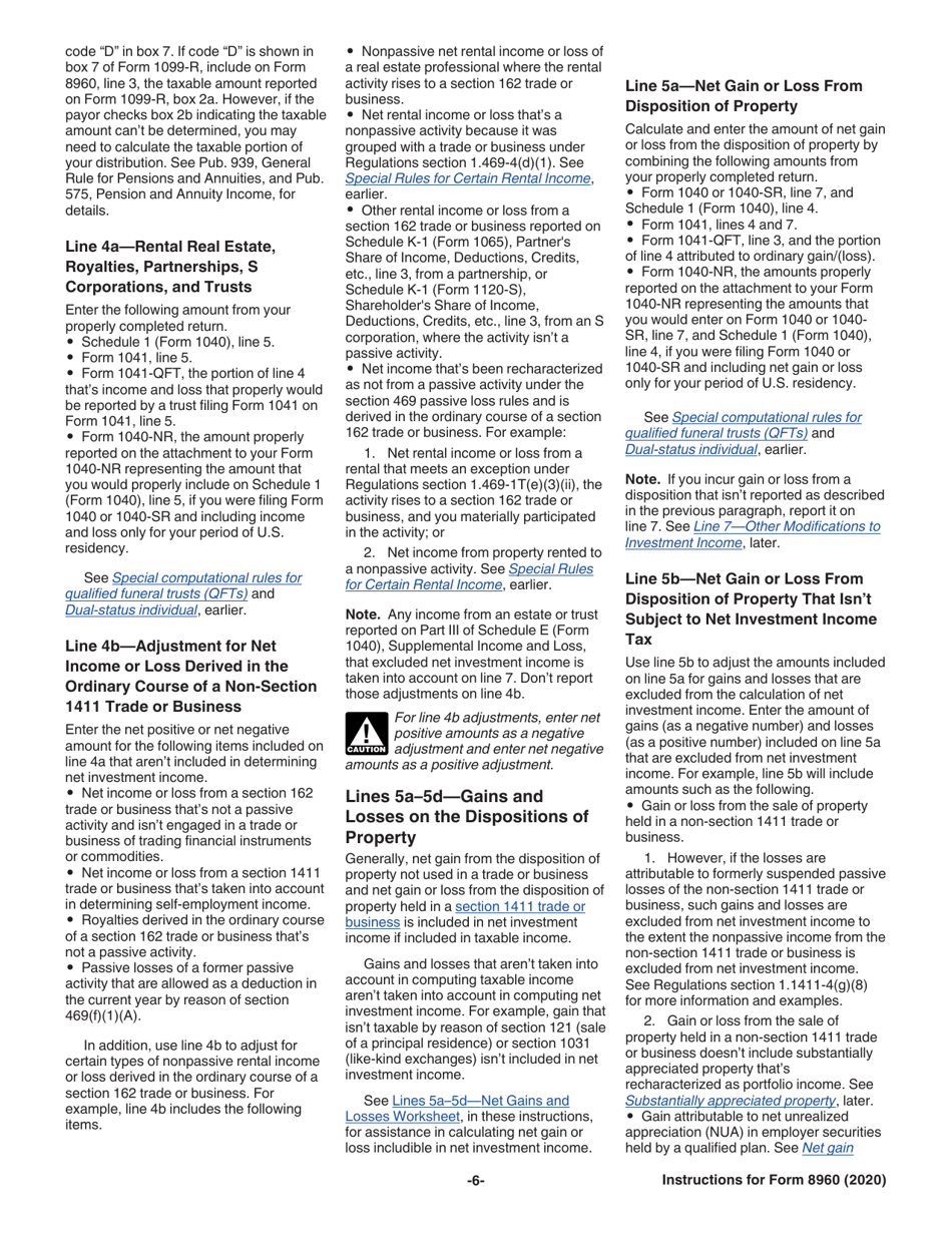 Instructions for IRS Form 8960 Net Investment Income Tax - Individuals, Estates, and Trusts, Page 6