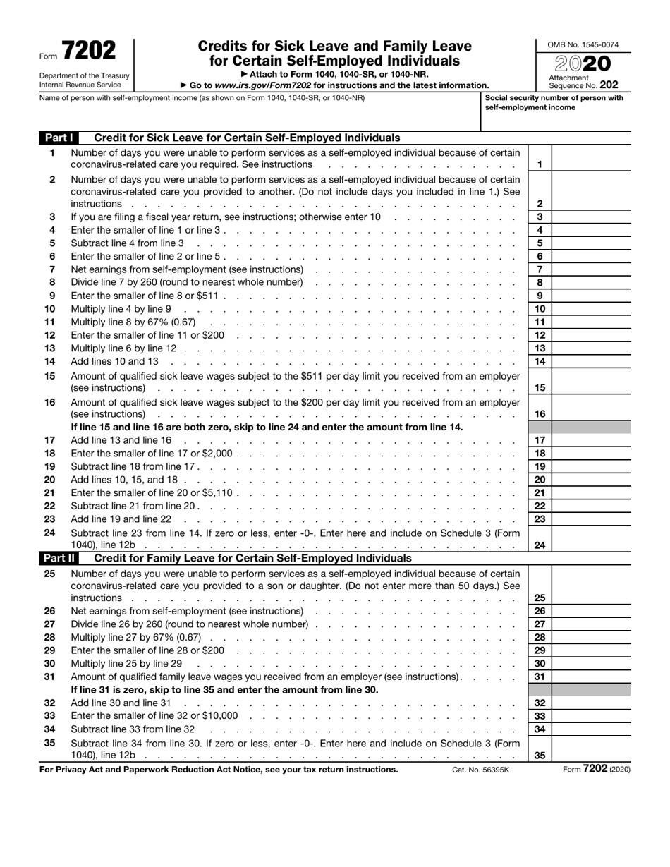 IRS Form 7202 Credits for Sick Leave and Family Leave for Certain Self-employed Individuals, Page 1