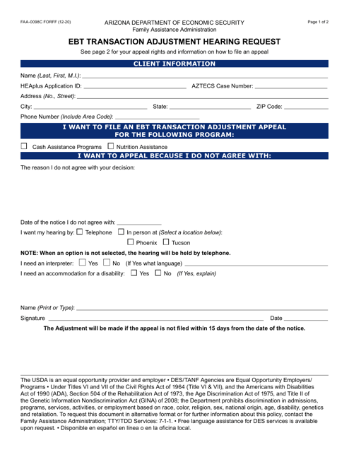 Form FAA-0098C  Printable Pdf