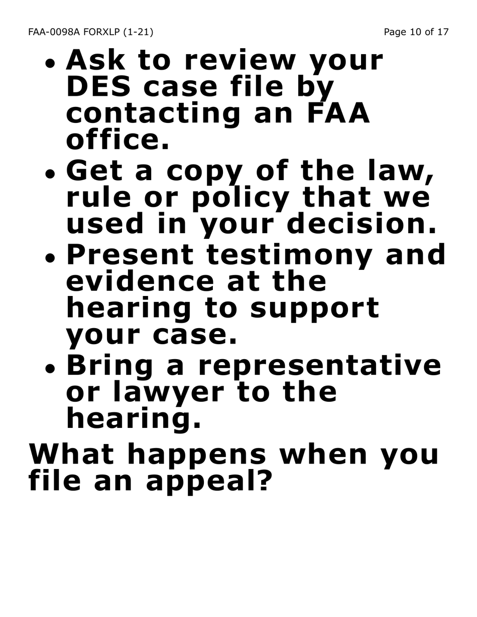 Form FAA-0098A-XLP Hearing Request (Extra Large Print) - Arizona, Page 10
