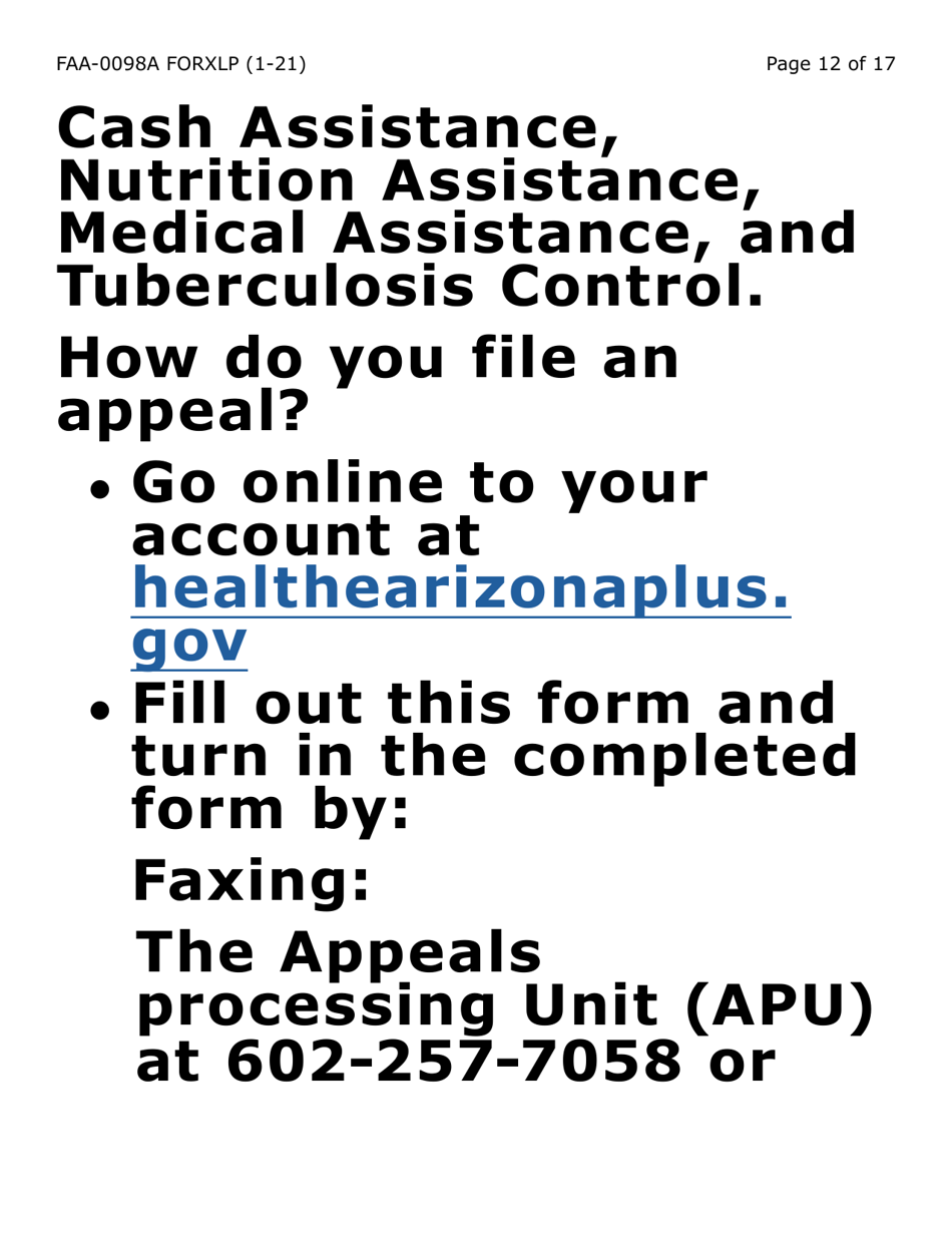 Form FAA-0098A-XLP Hearing Request (Extra Large Print) - Arizona, Page 12