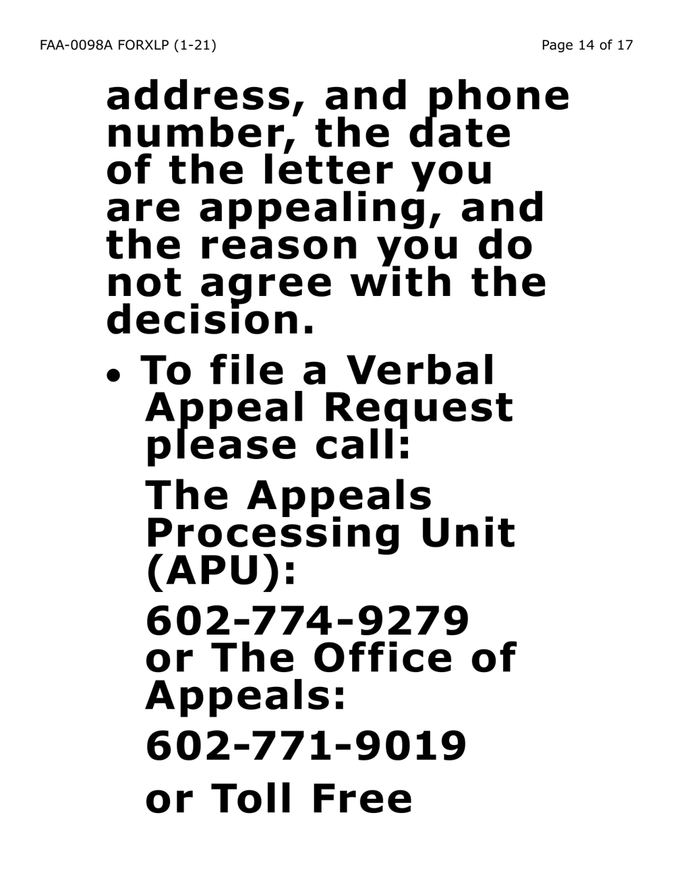 Form FAA-0098A-XLP Hearing Request (Extra Large Print) - Arizona, Page 14