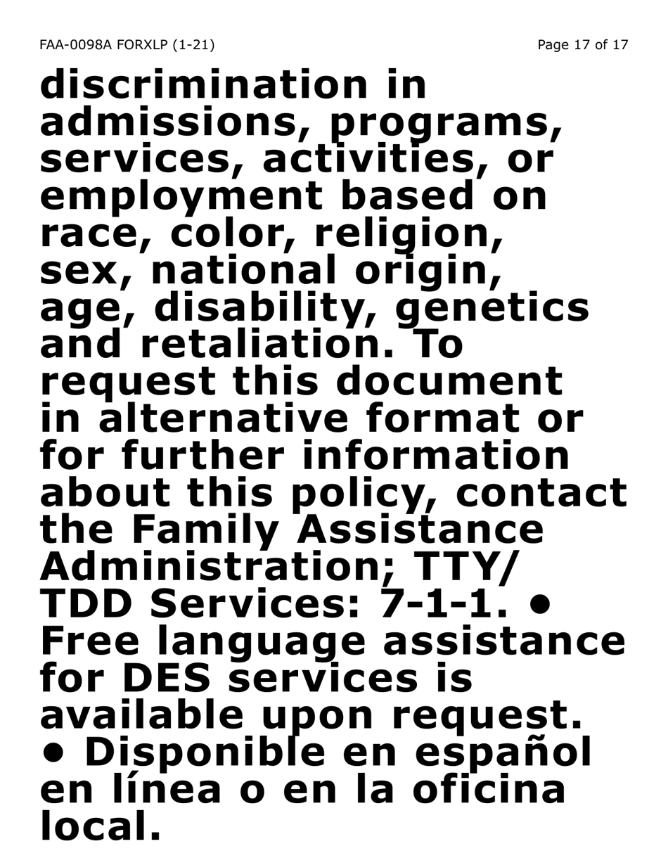 Form FAA-0098A-XLP Hearing Request (Extra Large Print) - Arizona, Page 17