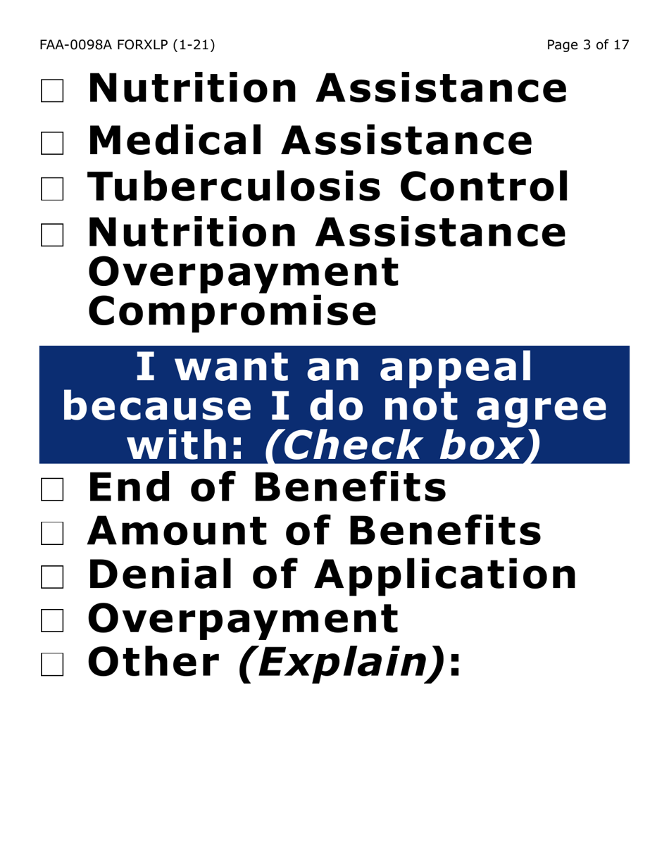Form FAA-0098A-XLP Hearing Request (Extra Large Print) - Arizona, Page 3