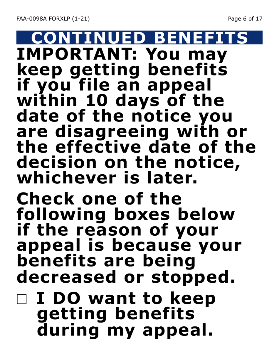 Form FAA-0098A-XLP Hearing Request (Extra Large Print) - Arizona, Page 6