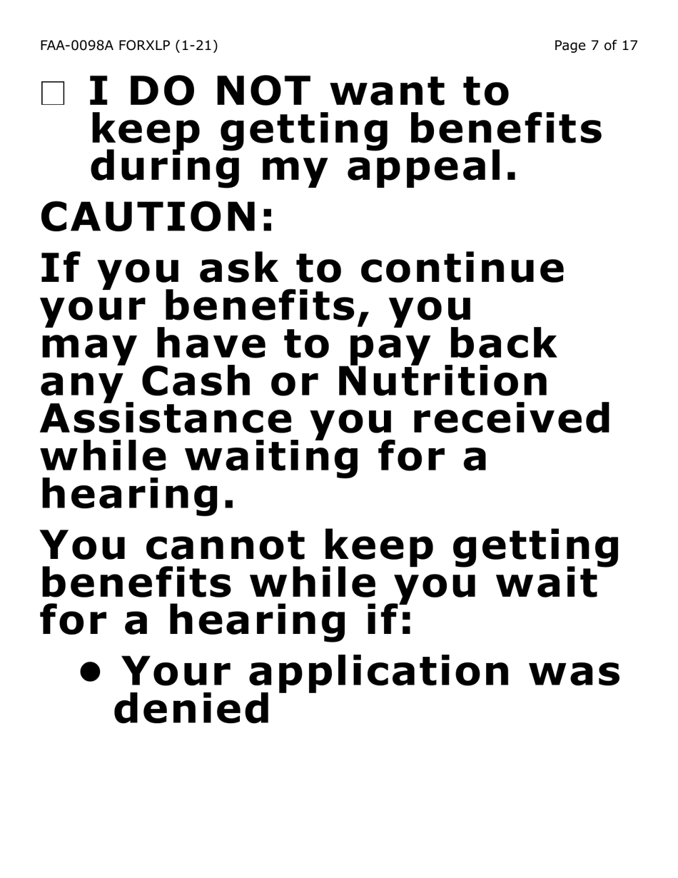 Form FAA-0098A-XLP Hearing Request (Extra Large Print) - Arizona, Page 7