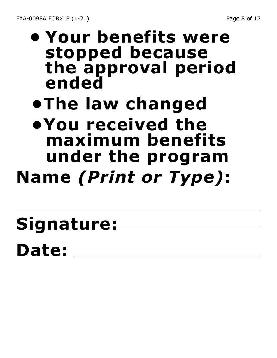 Form FAA-0098A-XLP Hearing Request (Extra Large Print) - Arizona, Page 8