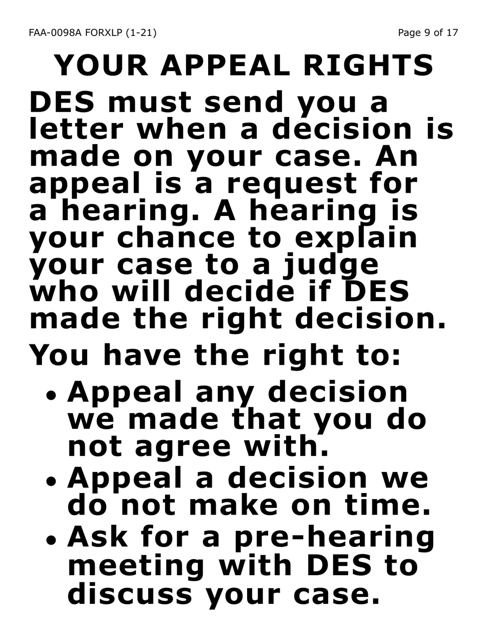 Form FAA-0098A-XLP Hearing Request (Extra Large Print) - Arizona, Page 9
