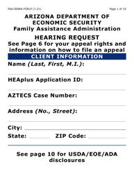 Form FAA-0098A-LP Hearing Request (Large Print) - Arizona
