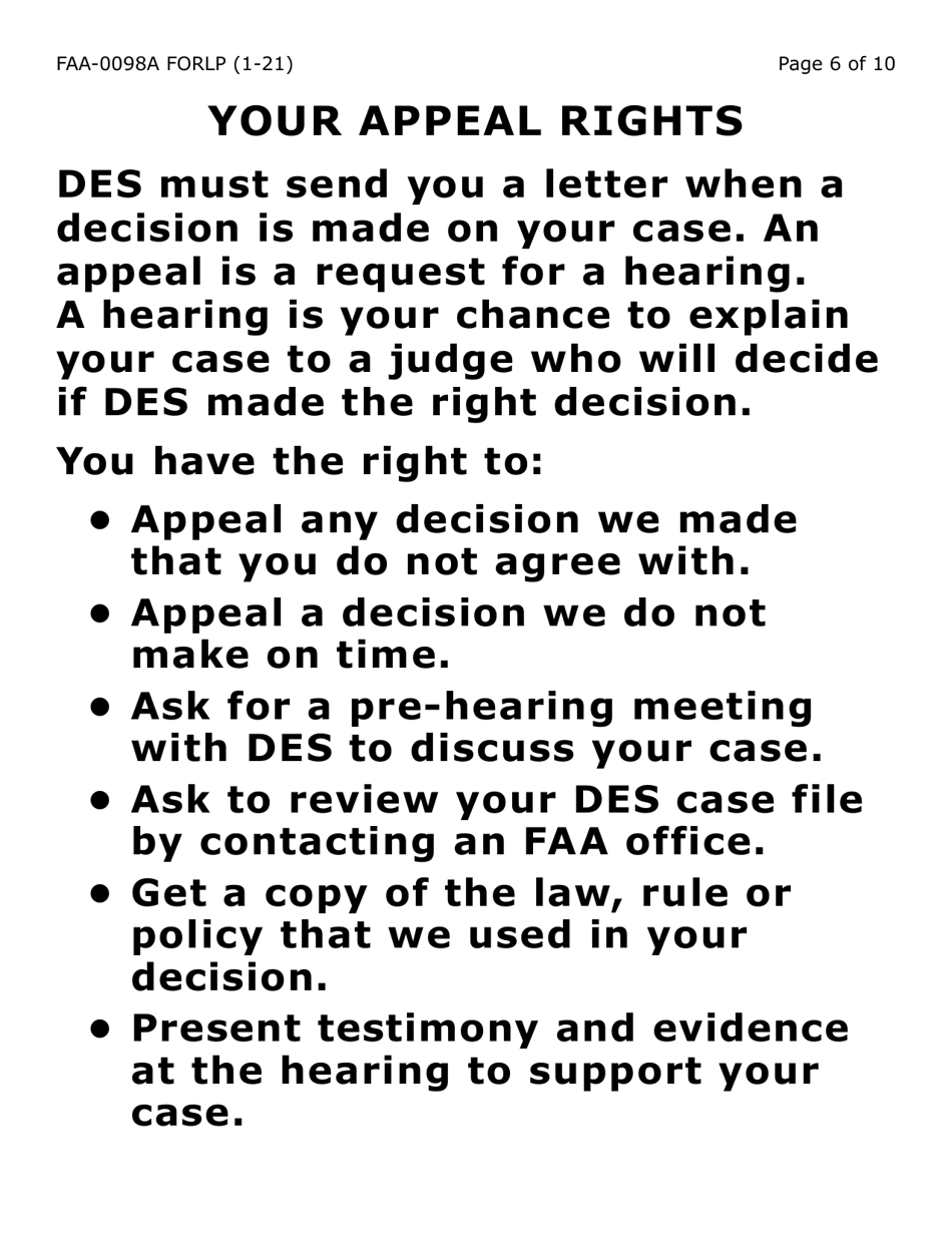 Form FAA-0098A-LP Hearing Request (Large Print) - Arizona, Page 6