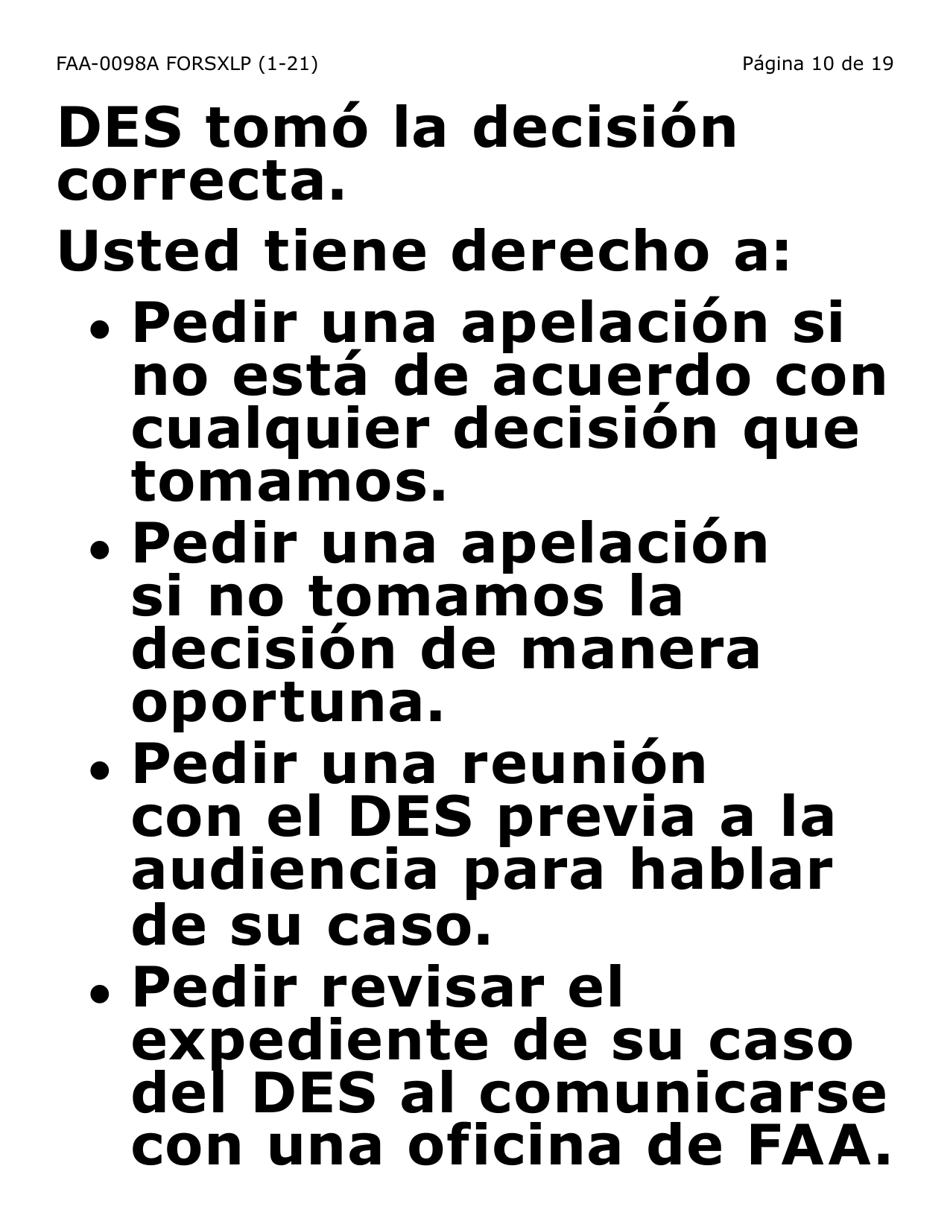 Formulario FAA-0098A-SXLP Solicitud De Apelacion (Letra Extra Grande) - Arizona (Spanish), Page 10