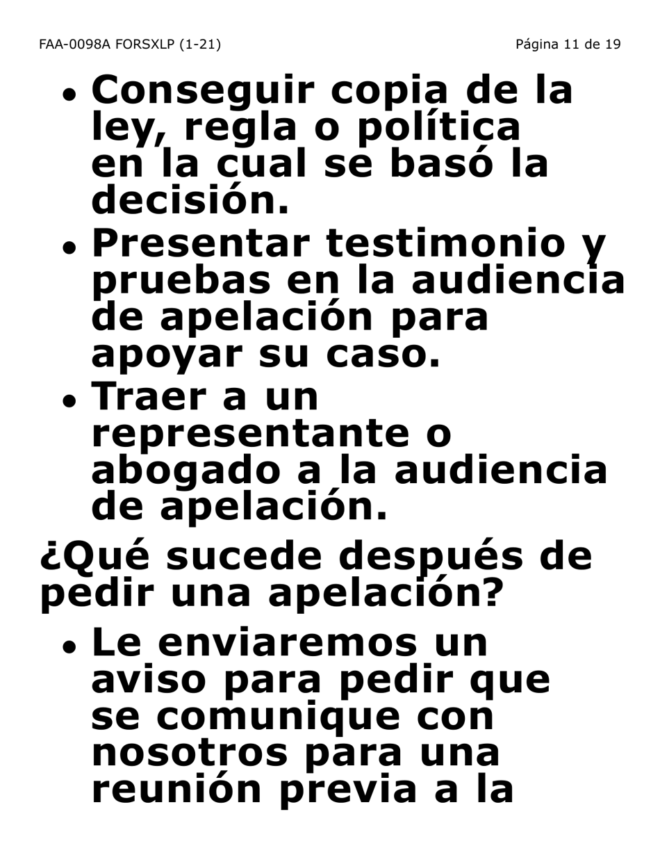 Formulario FAA-0098A-SXLP Solicitud De Apelacion (Letra Extra Grande) - Arizona (Spanish), Page 11