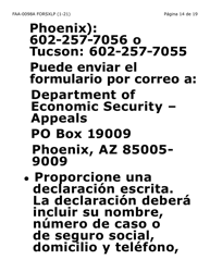 Formulario FAA-0098A-SXLP Solicitud De Apelacion (Letra Extra Grande) - Arizona (Spanish), Page 14