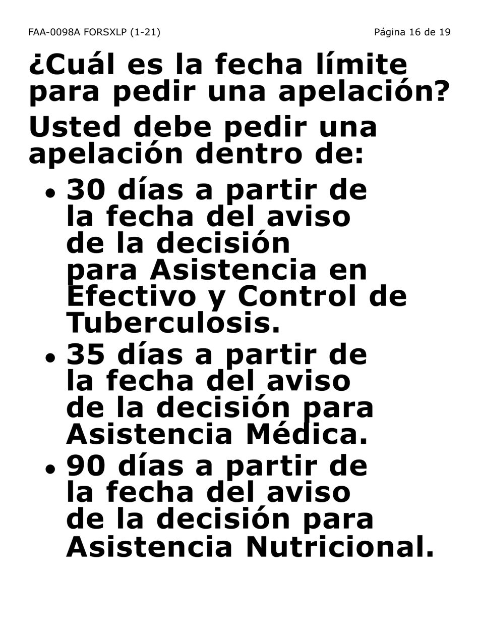 Formulario FAA-0098A-SXLP Solicitud De Apelacion (Letra Extra Grande) - Arizona (Spanish), Page 16