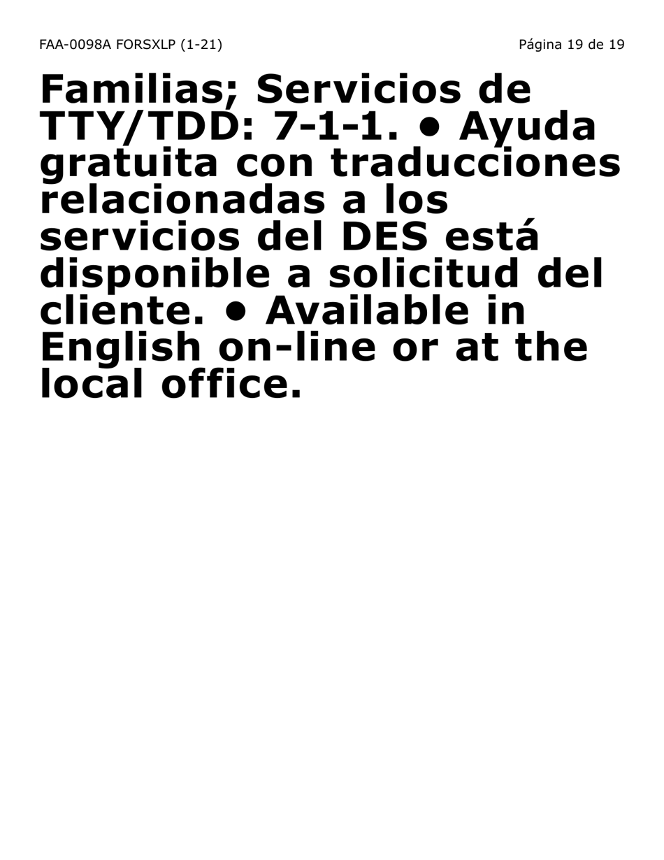 Formulario FAA-0098A-SXLP Solicitud De Apelacion (Letra Extra Grande) - Arizona (Spanish), Page 19