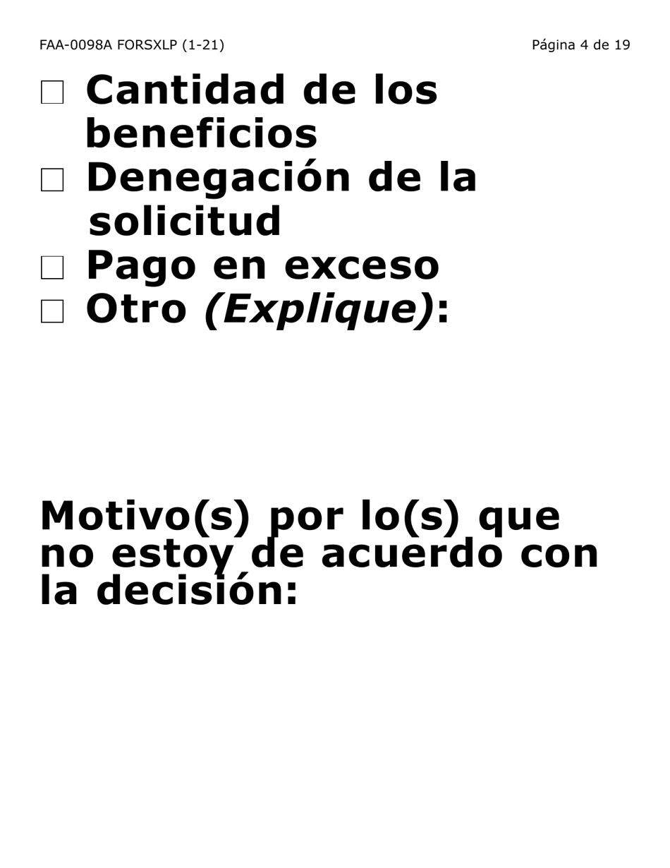 Formulario FAA-0098A-SXLP Solicitud De Apelacion (Letra Extra Grande) - Arizona (Spanish), Page 4