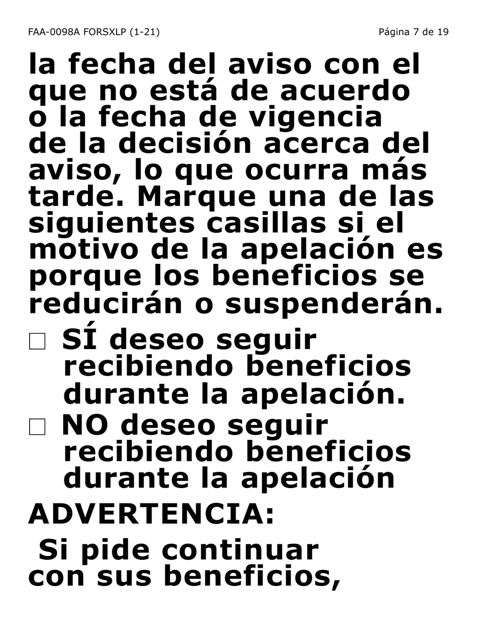 Formulario FAA-0098A-SXLP Solicitud De Apelacion (Letra Extra Grande) - Arizona (Spanish), Page 7