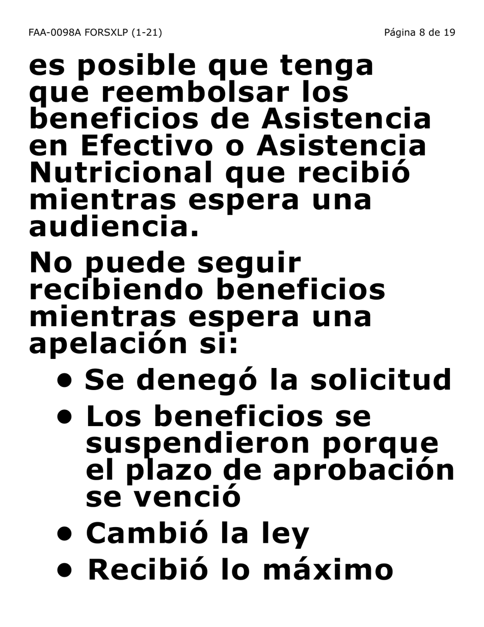 Formulario FAA-0098A-SXLP Solicitud De Apelacion (Letra Extra Grande) - Arizona (Spanish), Page 8