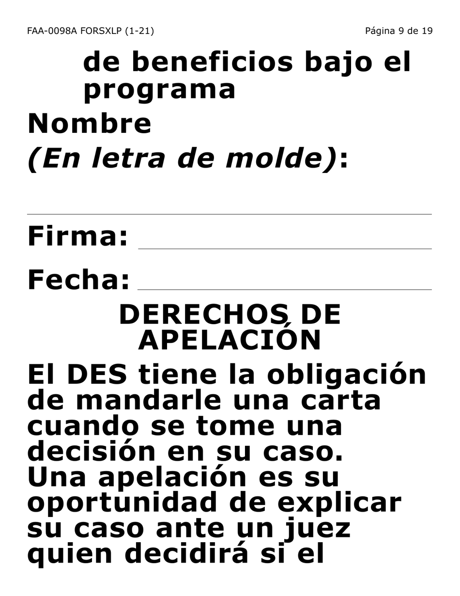 Formulario FAA-0098A-SXLP Solicitud De Apelacion (Letra Extra Grande) - Arizona (Spanish), Page 9