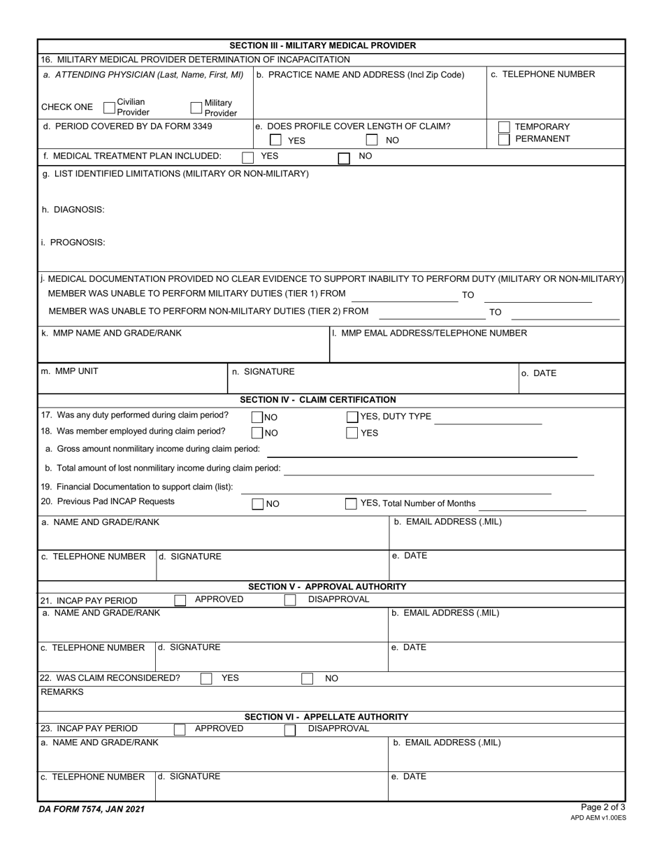 DA Form 7574 Download Fillable PDF or Fill Online Request and ...