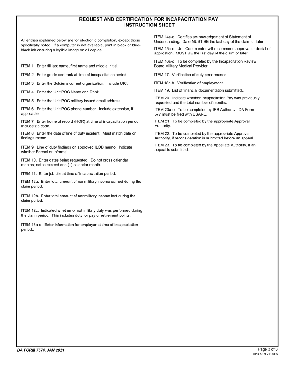 DA Form 7574 Request and Certification for Incapacitation Pay, Page 3