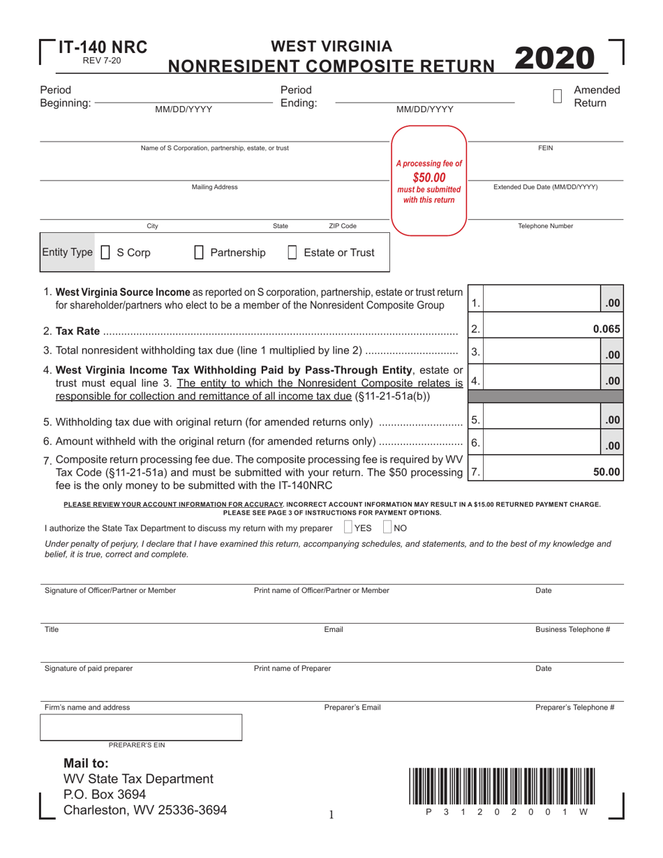 Form IT-140 NRC West Virginia Nonresident Composite Return - West Virginia, Page 1