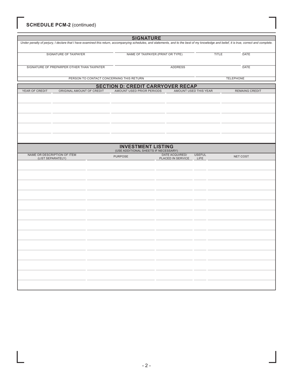 Schedule PCM-2 Post-coal Mine Site Business Credit for Individuals - West Virginia, Page 2