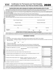 Document preview: Form IT-140 Schedule E, H Certification for Permanent and Total Disability and Credit for Income Tax Paid to Another State - West Virginia