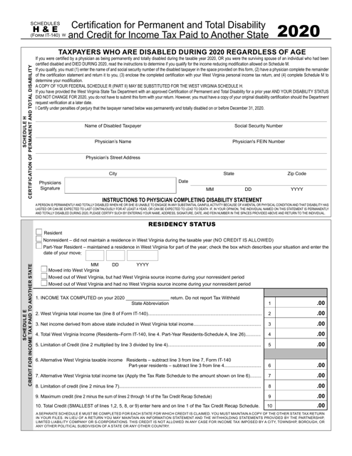 Form IT-140 Schedule E, H 2020 Printable Pdf