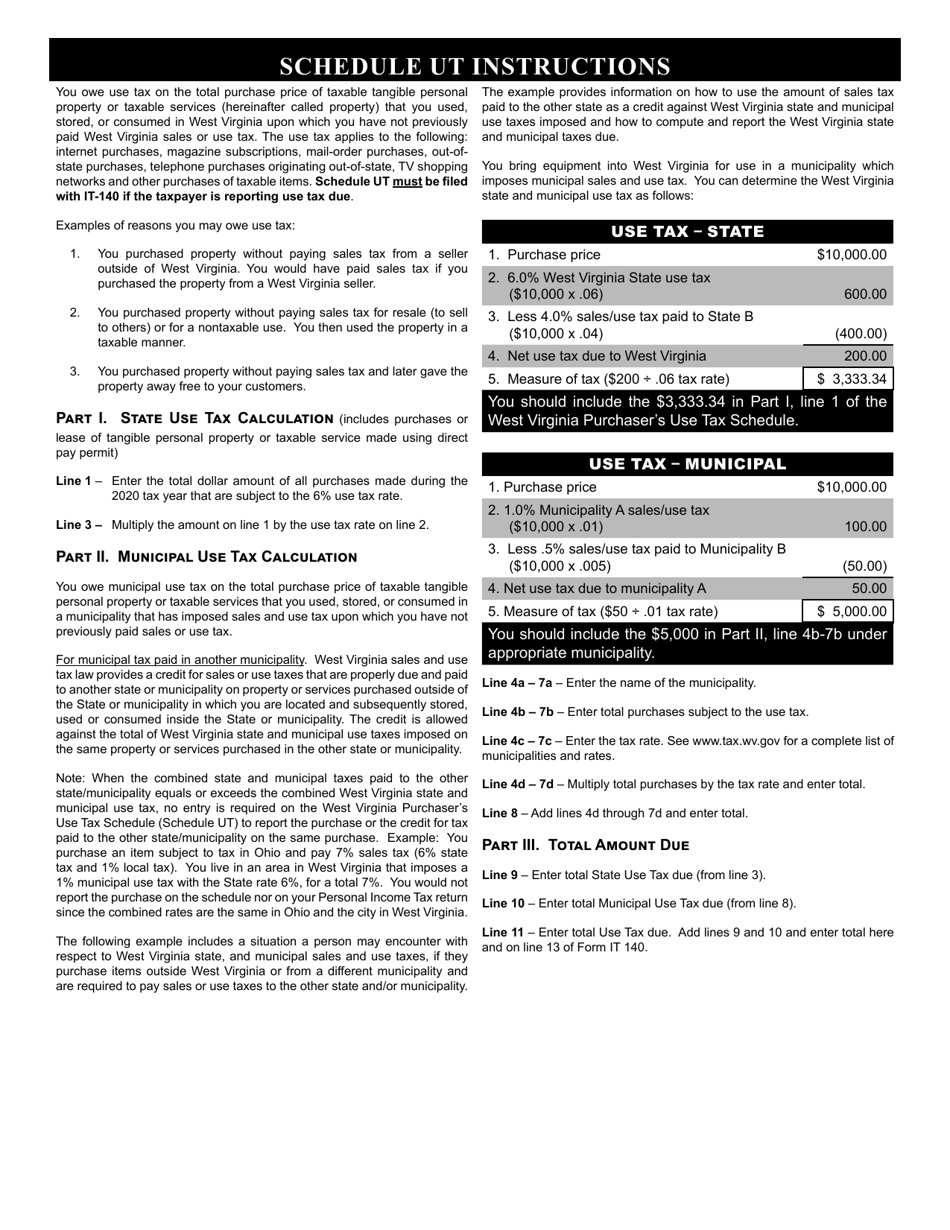 Form IT-140 Schedule UT West Virginia Purchasers Use Tax Schedule - West Virginia, Page 2