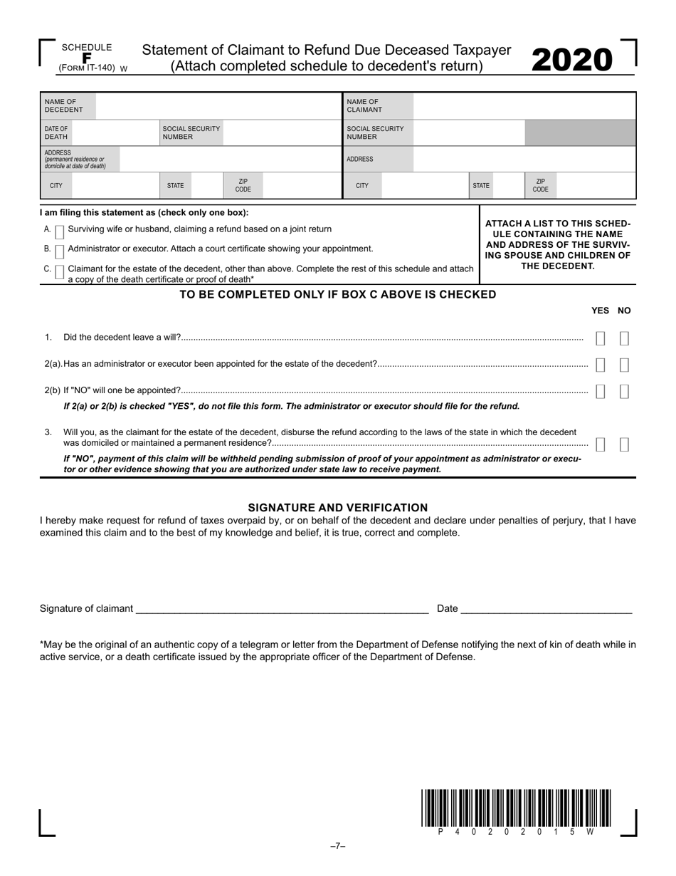 Form IT-140 Schedule F Statement of Claimant to Refund Due Deceased Taxpayer - West Virginia, Page 1