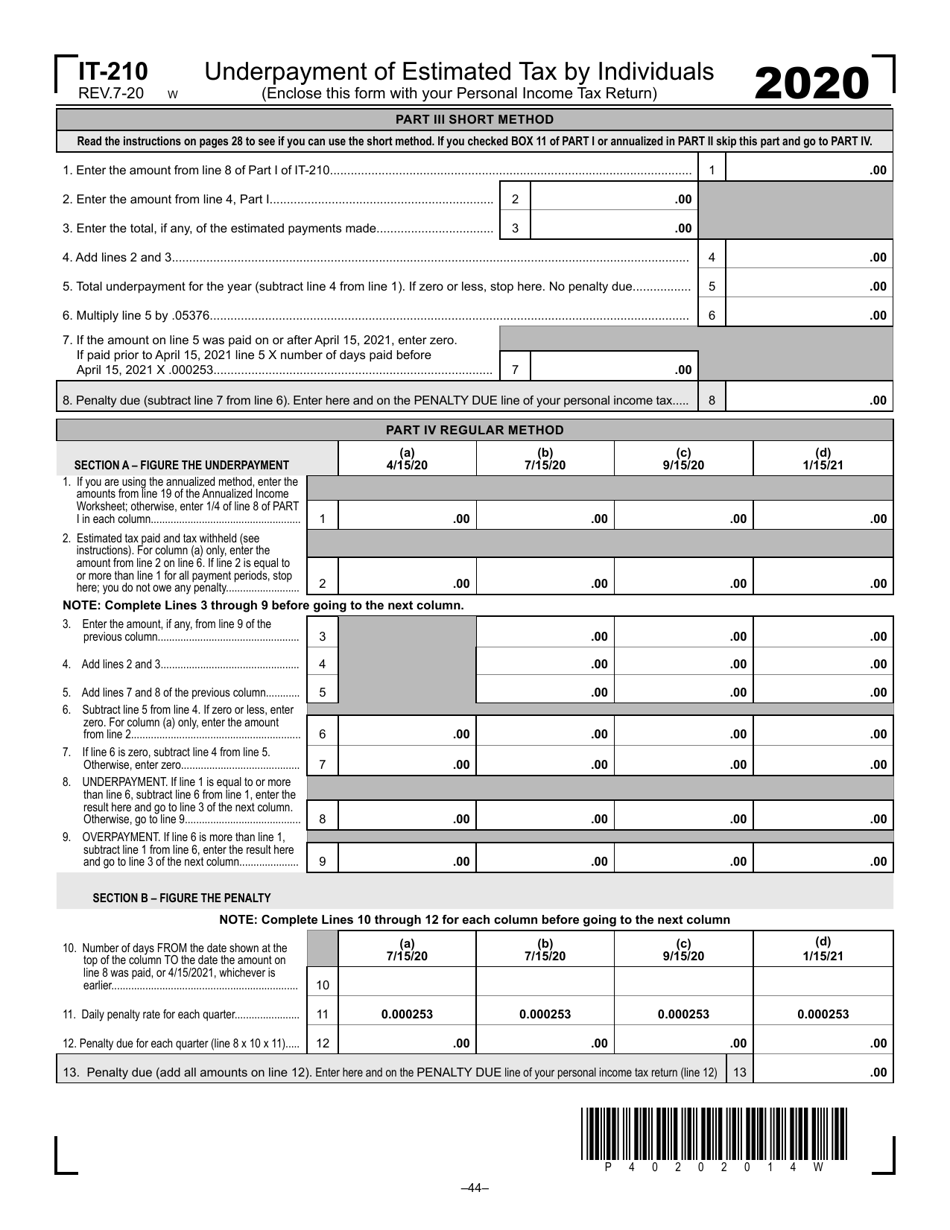 Form IT-210 Underpayment of Estimated Tax by Individuals - West Virginia, Page 2