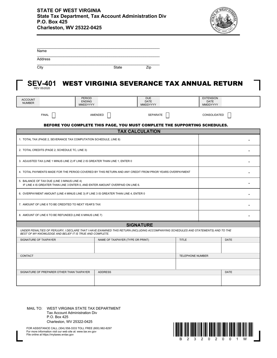 Form SEV-401 West Virginia Severance Tax Annual Return - West Virginia, Page 1