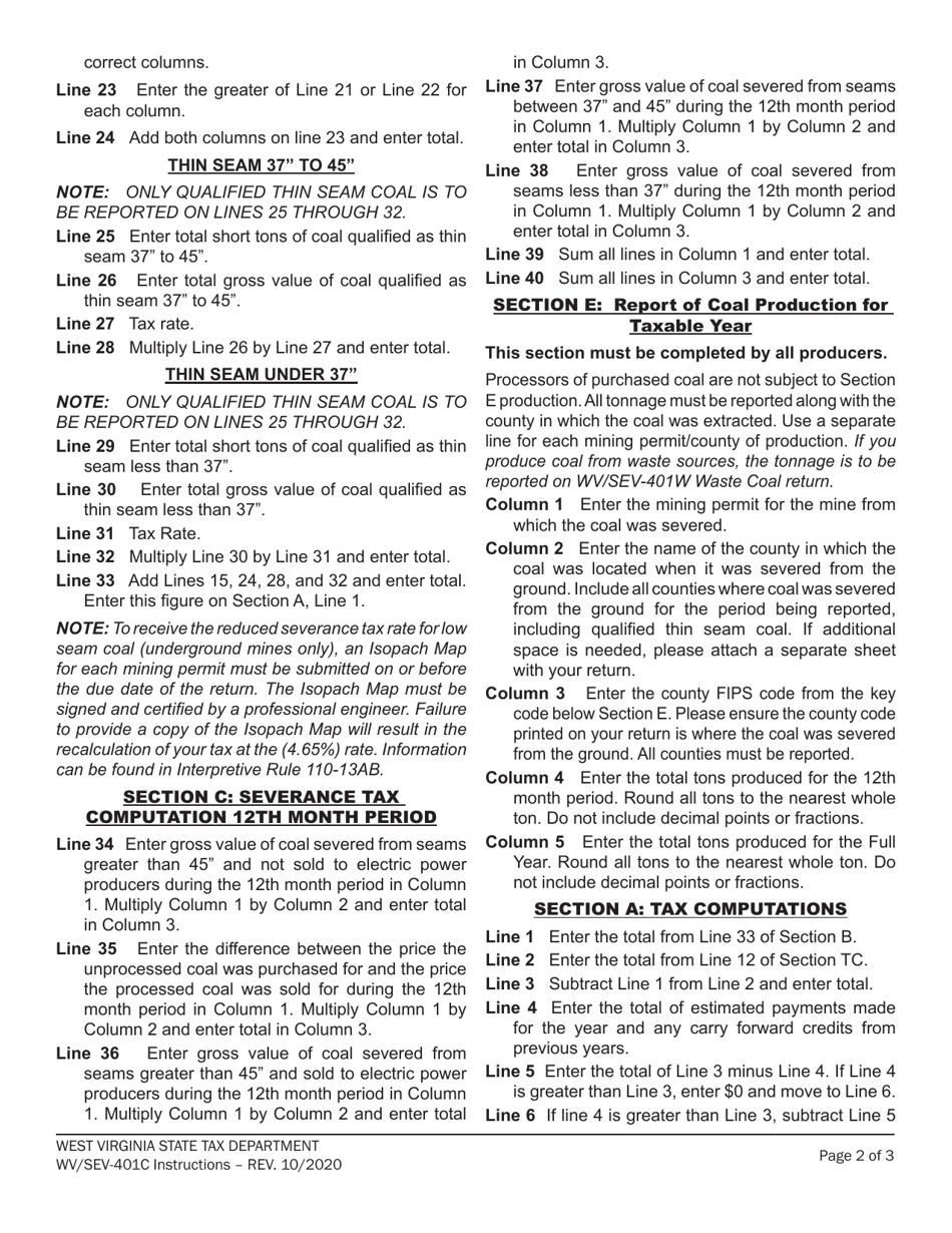 Instructions for Form WV / SEV-401C Annual Coal Severance Tax Return - West Virginia, Page 2