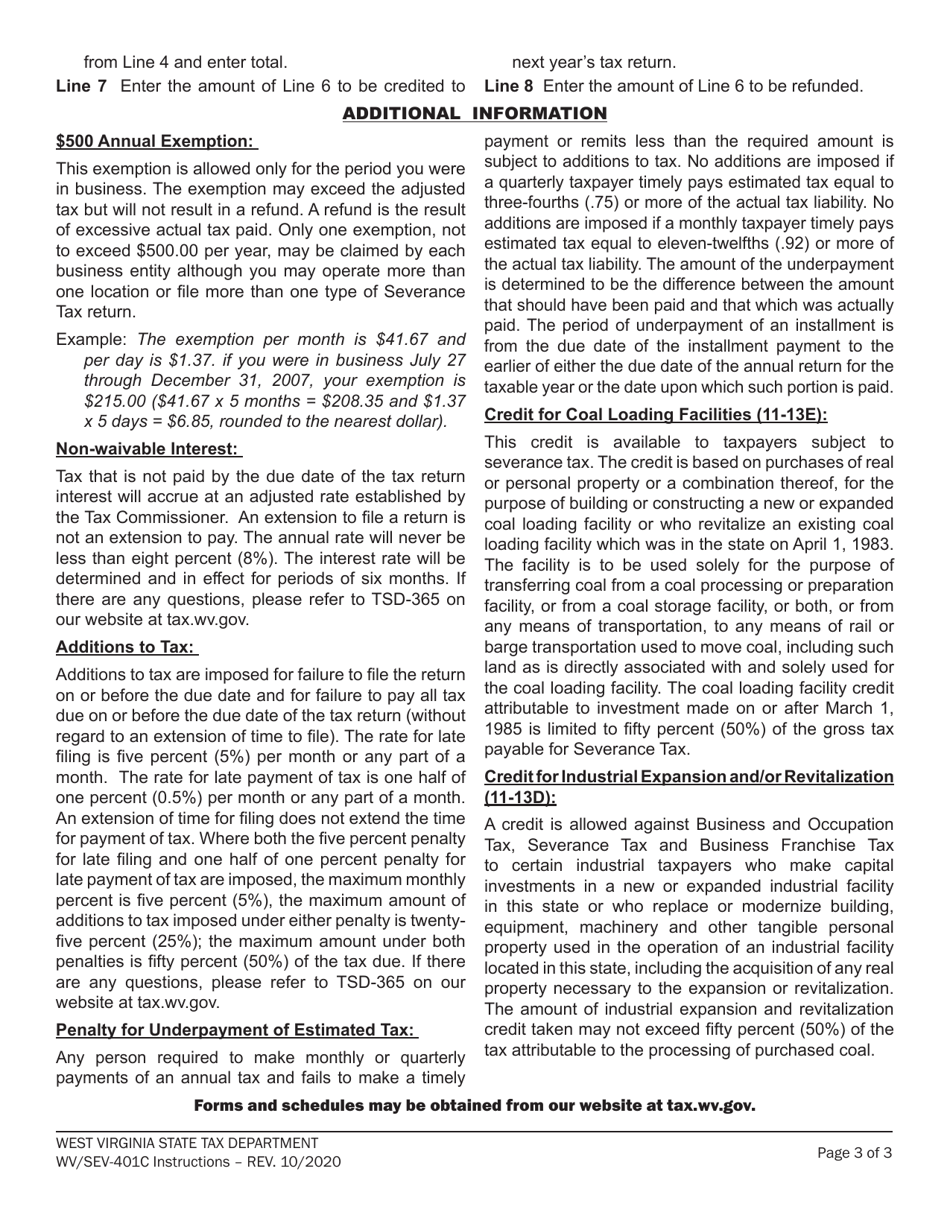 Instructions for Form WV / SEV-401C Annual Coal Severance Tax Return - West Virginia, Page 3