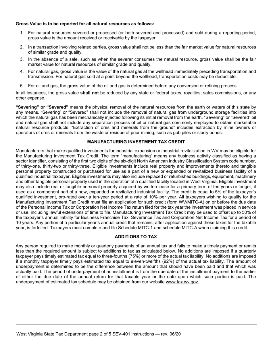 Instructions for Form SEV-401 West Virginia Annual Severance Tax Return - West Virginia, Page 2