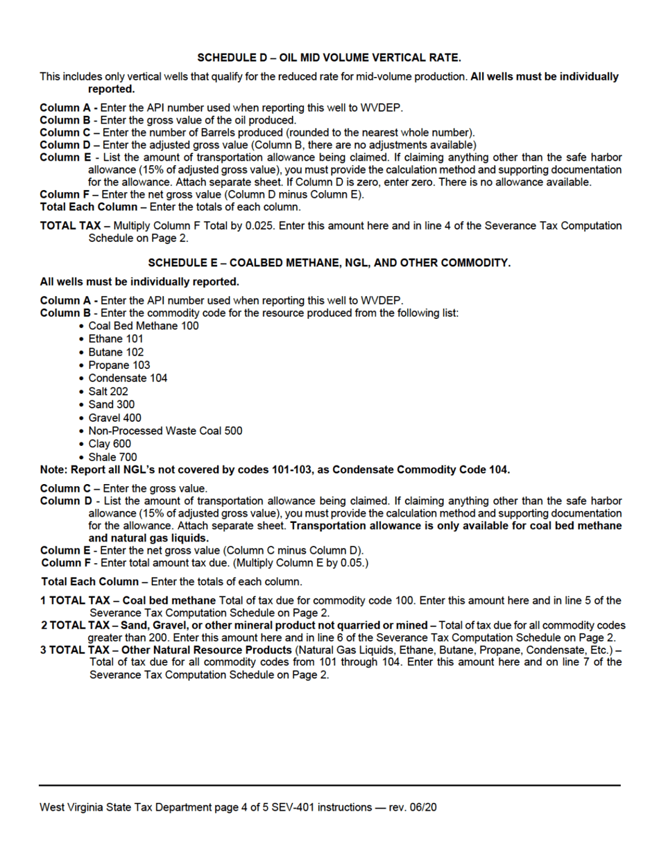 Download Instructions For Form Sev 401 West Virginia Annual Severance Tax Return Pdf 4418