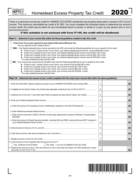 Form IT-140 Schedule HEPTC-1 2020 Printable Pdf