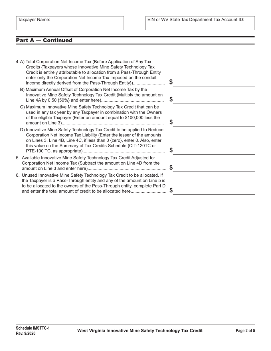 Schedule IMSTTC-1 West Virginia Innovative Mine Safety Technology Tax Credit - West Virginia, Page 2