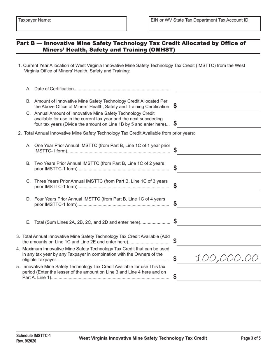 Schedule IMSTTC-1 West Virginia Innovative Mine Safety Technology Tax Credit - West Virginia, Page 3