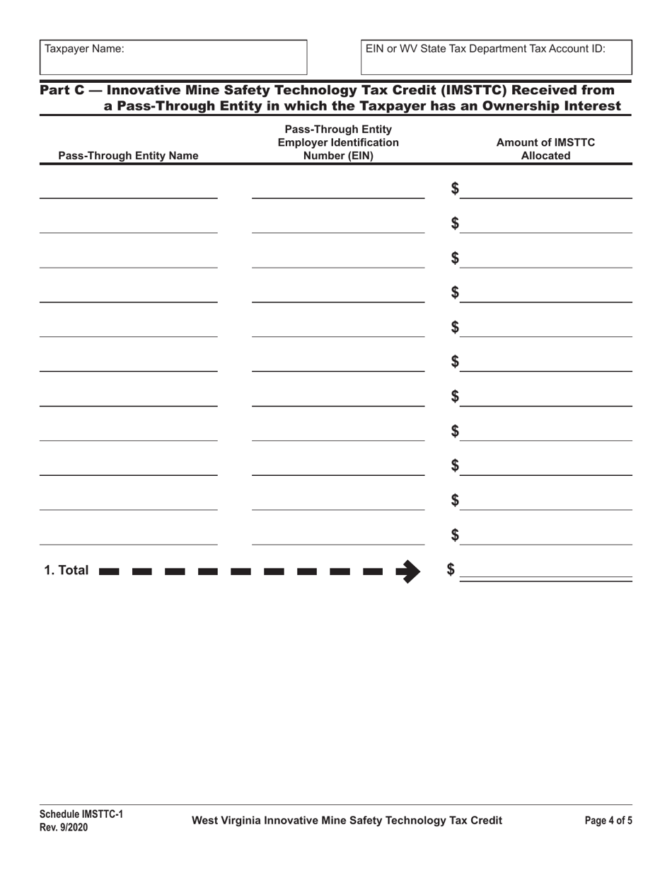 Schedule IMSTTC-1 West Virginia Innovative Mine Safety Technology Tax Credit - West Virginia, Page 4