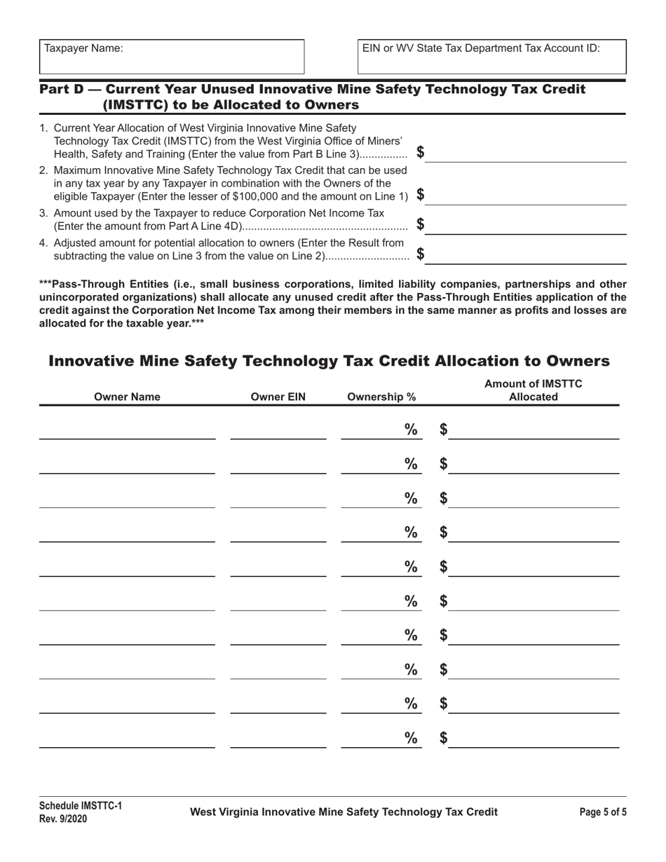Schedule IMSTTC-1 West Virginia Innovative Mine Safety Technology Tax Credit - West Virginia, Page 5