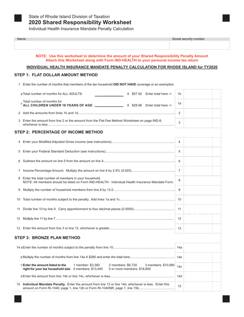 Shared Responsibility Worksheet - Rhode Island Download Pdf